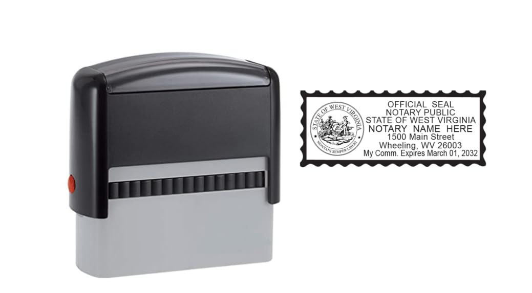 West Virginia Notary Stamp Self Inking | Grey Printy 4913, 2.3x0.81” Rectangular Prints (Two Stamps - Same Customization)