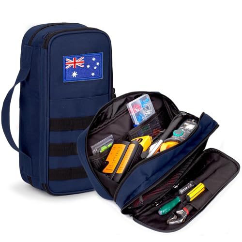 Tactical Tool Bag for Men,Wide Mouth Tool Pouch with Water-Resistant, Multi-purpose Range Bags with Zipper Handle,Heavy Duty Small Tool box organizer for Repairman, Carpenters, Handyman