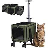 Pet Carrier Airline Approved, Expandable Large Dog Cat Carrier with Wheels, Upgraded Wheels Airline-Approved Cat & Dog Travel Carrier, Rolling Pet Carrier with Removable Pole Platform, Forest Green