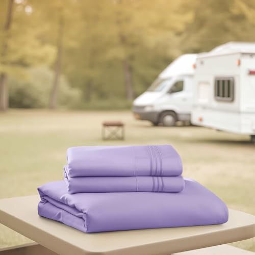 Image of Nestl Lavender Short Queen Sheets for RV, Hotel Luxury RV Queen Sheets Set, 4 Piece Fitted Bed Sheet Set and Pillowcases, Super Soft, Wrinkle-Free, and Breathable Camper Bedding