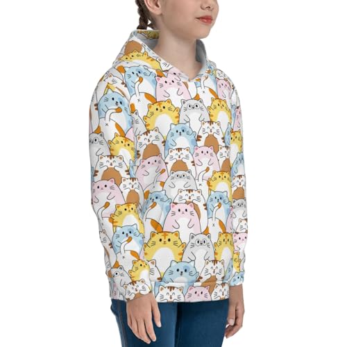 Cute Colorful Cat Cartoon Kids Pullover Hoodies Boys Sweatshirts Girls Athletic Clothes with Pocket3