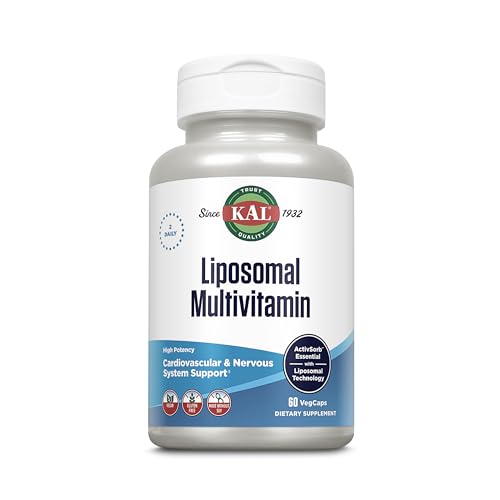 KAL Liposomal Multivitamin - High Potency Liposomal Vitamin C D-3 and More - Men and Women Multivitamin for Cardiovascular and Nervous System Support - 30 Servings 60 VegCaps