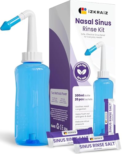 Nasal Rinse Kit 300ml Bottle + 20 Saline Packets Neti Pot for Sinus Relief & Nasal Hygiene PH Balanced