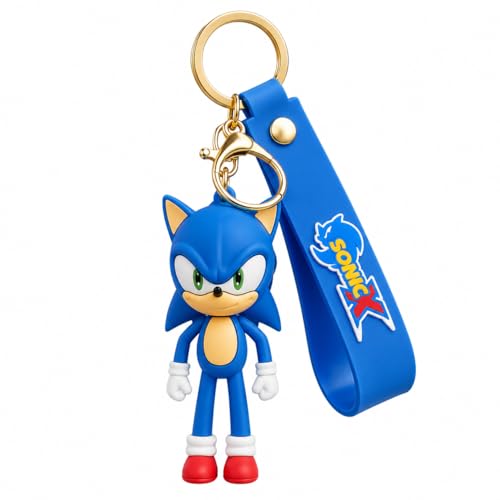 Sonic 3D Stylish Keychain Cartoon Character Style Spring Clip Unisex Kids 4 Inches (Blue)