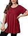 JollieLovin Women Plus Size Short Sleeve Summer Long Tunic Tops Loose Fit T-Shirt to Wear with Leggings(3X,Wine Red)