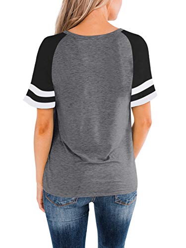 Laslulu Short Sleeve Shirts For Women Color Block Striped Tee Crew Neck Casual Tunic Tops Workout Yoga Athletic T-Shirt Loose Fit Blouses Running Sport Shirts Activewear(Gray Xx-Large) #TOP3