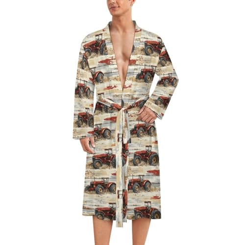 Peignoir homme tracteur grain de bois rouge en style kimono léger