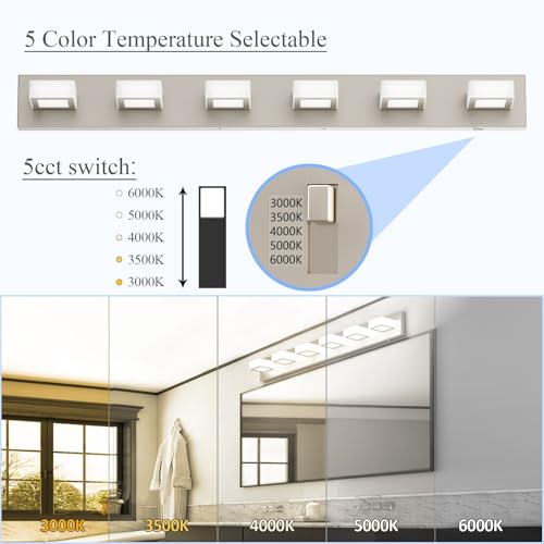 Image of Ralbay Brushed Nickel Bathroom Lights Fixtures Dimmable 5 Color Temperature Acrylic Modern Vanity Lights for Bathroom Brushed Nickel-5 CCT 40.4 inch
