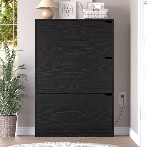 Shoe Cabinet with Odor Control and Back Panels, Deodorizing Slim 3-Flip Shoe Storage Cabinet for Entryway, Freestanding Hidden Shoe Rack Organizer for Entrance, Hallway, Bedroom