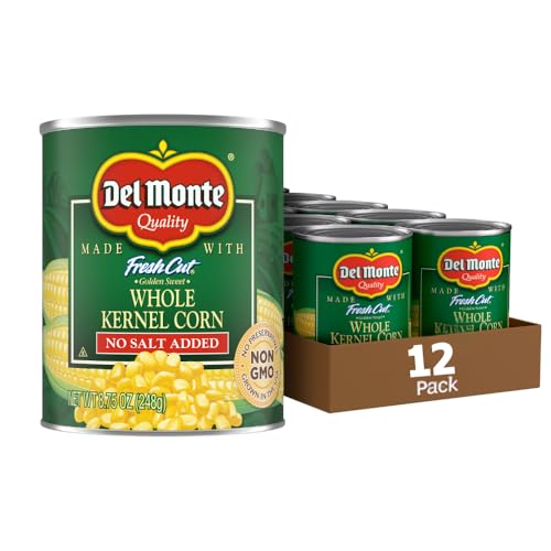 Del Monte Canned Fresh Cut Golden Sweet Whole Kernel Corn No Salt Added, 8.75-Ounce (Pack of 12), Packaging may vary