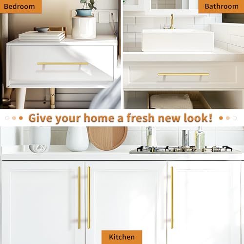 Image of Probrico 30 Pack 10 Inch Center-to-Center Kitchen Cabinet Pulls T Bar Gold Cabinet Handles Modern Drawer Hardware Dresser Pulls, 12-3 /5 inch Total Length
