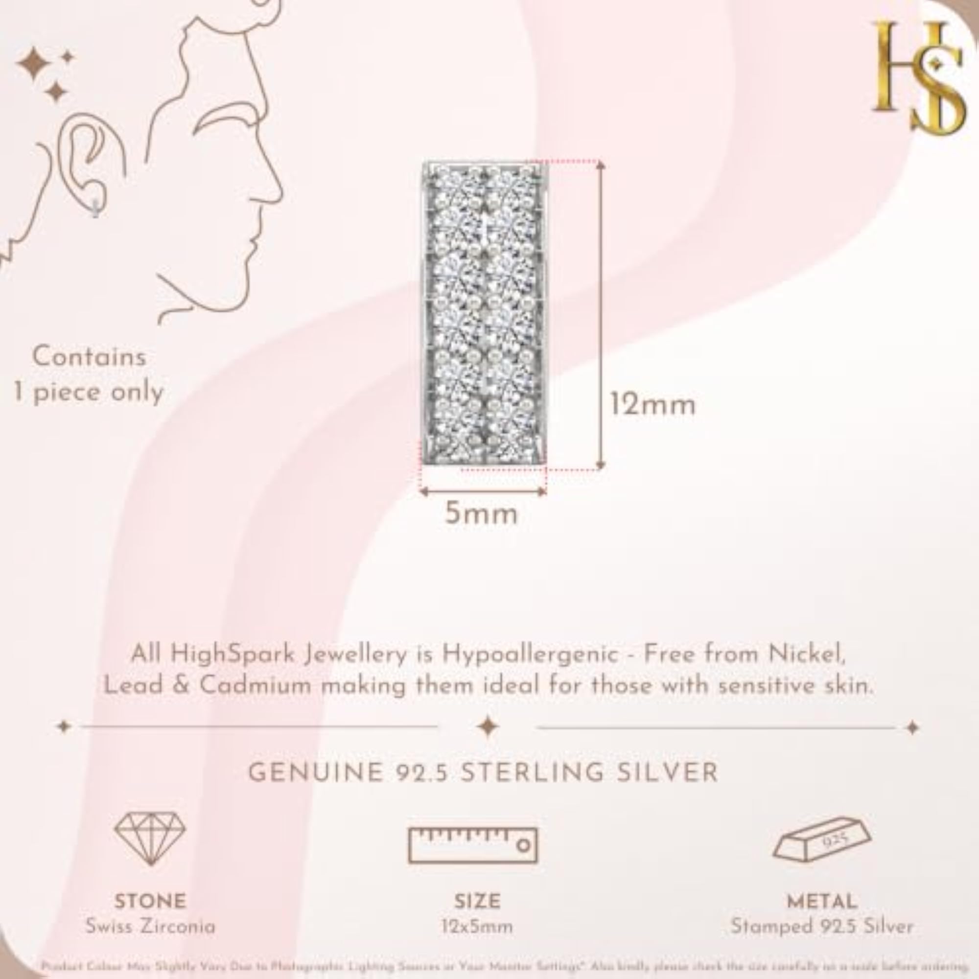 Men's 925 Silver Hoop Earring, Sparkling Zirconia