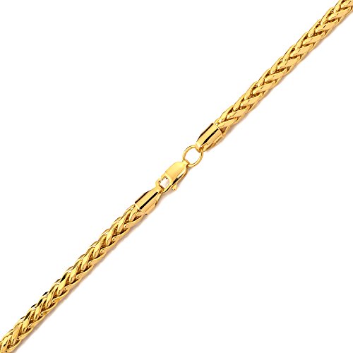 10K Yellow Gold 4mm Wheat, Palm Chain Necklace with Lobster Lock (18", 20", 22", 24", 26" 28", 30")2
