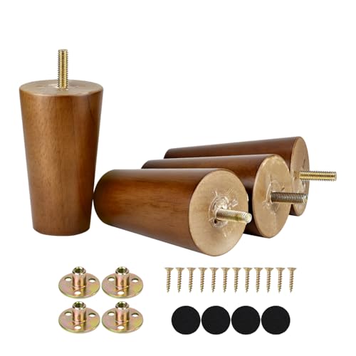 Maricome 4 Inch Wood Furniture Legs Predrilled M8 Bolt Replacement Feet for Cabinet Couch Chair Sofa Ottoman Set of 4 Mid Century