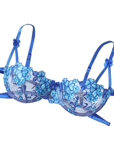 Image of Lilosy Sexy Tie Side Cute Underwire Push Up Strappy Embroidered Mesh Sheer Lingerie Set