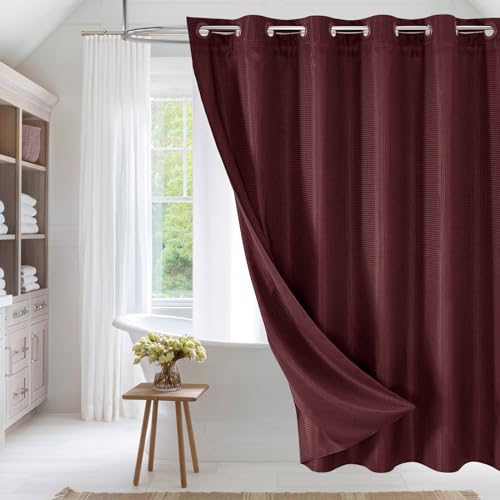 No Hook Weave Fabric Shower Curtain with Snap-in Liner Burgundy,72x74 by MitoVilla - Used condition - US$22.96