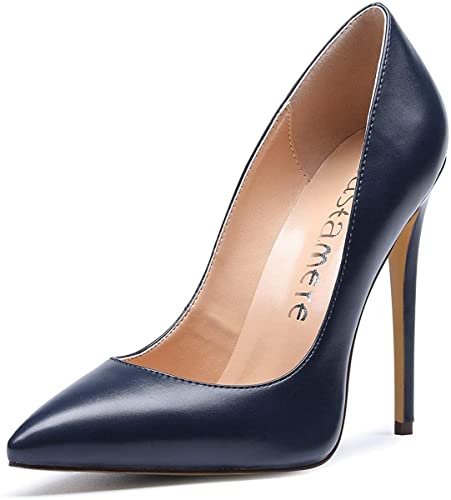 Castamere Women's High Heels Slip On Pumps Pointy Toe Elegant Stilettos Wedding Party Sexy Heels Shoes 12CM Heel PU Navy Pump 8 M US