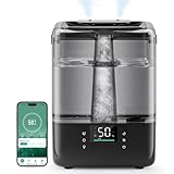 MERONTE Smart Humidifiers for Bedroom Home, 6L Cool Mist Top Fill Humidifier Large Room with Essential Oil Diffuser, Touch/APP/Voice Control, NightLight Humidifiers for Nursery & Plants (Black, 1Pack)