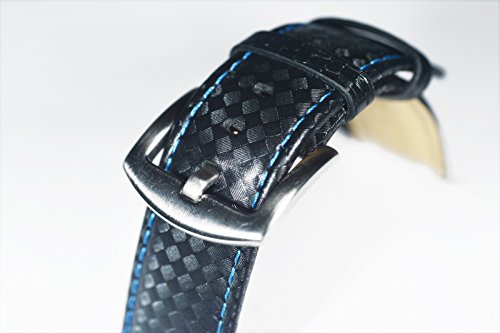 Hecha a mano (watchstrap de vaca Estampado De Fibra De Carbono De) (con costura de contraste), color azul (Negro) hebilla de acero inoxidable