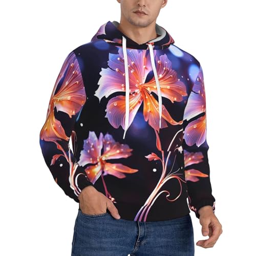 Men's Fleece Pullover Hoodie Long Sleeve Hooded Cool Decorative FLowers Sweatshirt Casual Shirts With Pockets