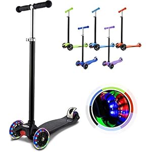 Hikole Driewieler scooter met verstelbaar en afneembaar stuur, trapstep, led-wielen, knipperen, voor jongens en meisjes…