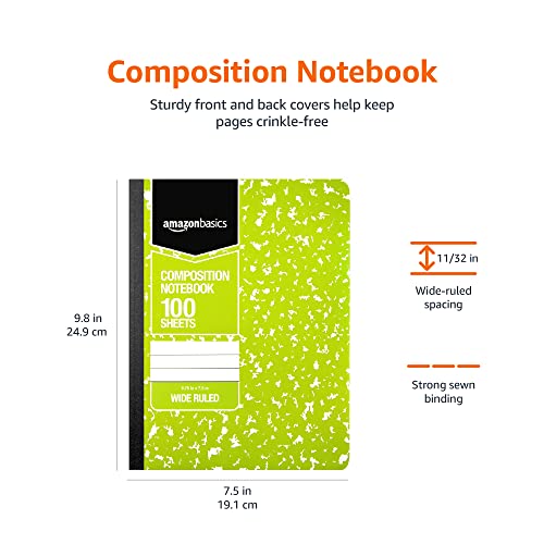Amazon Basics Wide Ruled Composition Notebook, 4-Pack, 100-Sheet, Assorted Marble Colors #TOP5