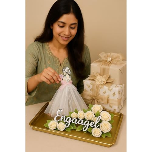 Image of SATYAM KRAFT 2 Pcs Bride Gown Style Decorative Attachment for Small Bags | Net Gown Doll Design for Suitcase Decor, Trousseau Packing, Wedding Decor, Engagement & Gift Wrapping (White)