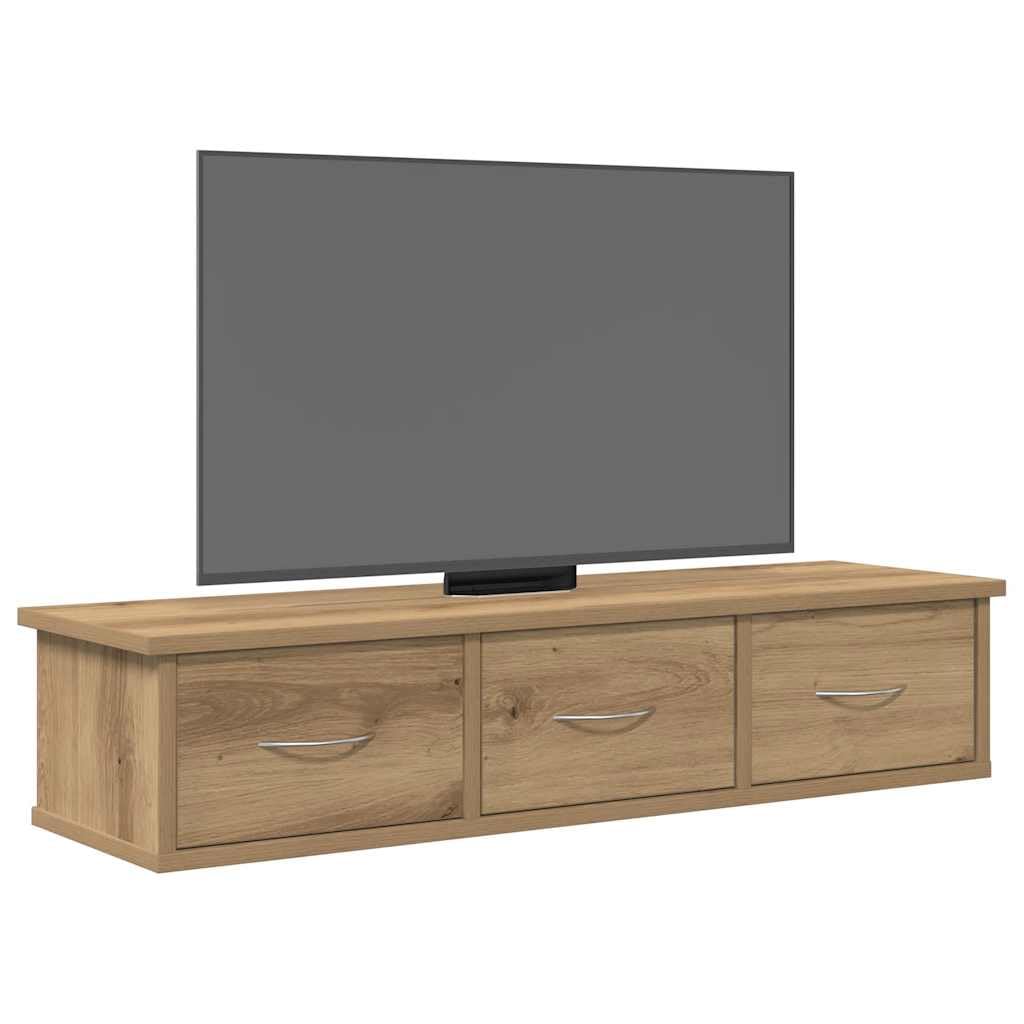 IKAYAA Estante de Pared con 3 Cajones, Estantería Flotante, Estante de Pared, Estantes Colgantes, Estantes Flotantes para Entrada Pasillo, Salón Cocina, Roble Artesanal 88 x 26 x 18,5 cm