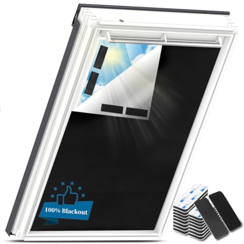 Tela Oscurecedora Portátil, 100 x 145 CM Estor Térmico Opaco sin Taladrar, Cortina de Tela Oscurecedora Interior para Cualquier Ventana para el Tragaluz del ático del Techo, Negro