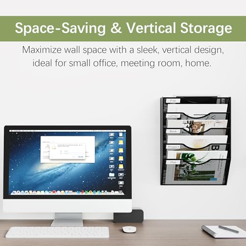 EasyPAG 5 Pocket Mesh Hanging Wall File Organizer, Easily File Managment and Classification, Space Saving Wall Mount Filing Holder for Office Home Classroom, Black - Image 3