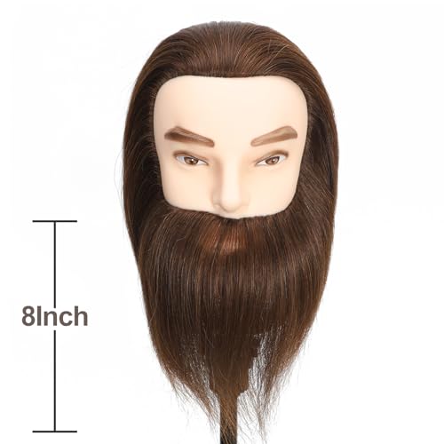 Männlicher Mannequinkopf, 100 % Echthaar mit Bart 30,5 cm, Trainingskopf, Kosmetologie, Puppenkopf, Übungskopf für Friseure, mit kostenloser Tischklemme