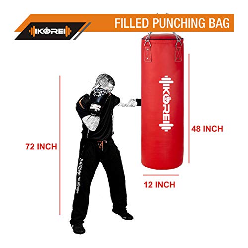 Image of KORE Ultimate 4 Feet Filled Heavy Red Punching Bag PU Leather Boxing MMA Sparring Punching Training Kickboxing Muay Thai with Rust Proof Stainless Steel Hanging Chain