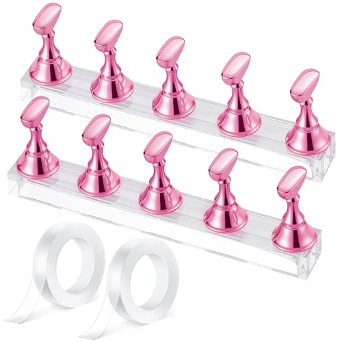 Difenni Nail Stand for Press On Nail Holder for Painting Nails Magnetic Nail Tips Practice Holder with 2 Pcs Double-sided Tape for DIY Painting (Pink B)