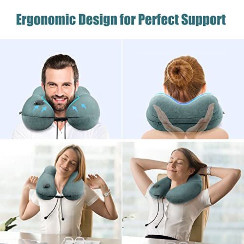 Urophylla Inflatable Travel Pillow For Airplane, Inflatable Neck Pillow For Traveling With 3D Contoured Eye Masks, Adjustable Neck/Chin Support Pillow For Trains, Cars, Large (Green) #TOP1
