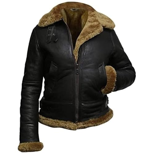 Women's Hooded Leather Jacket - Faux Fur Shearling Aviator Pilot Bomber Genuine Sheepskin Leather Jackets for Women2