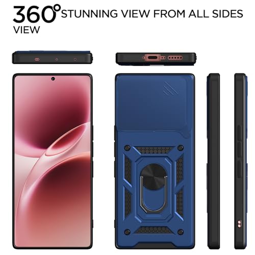Image of Outlouders Back Cover for Vivo V70 5G | D10 Tough Armor 360 Protection Case with Sliding Camera Shield & Ring Holder Stand Bumper Case (Blue)