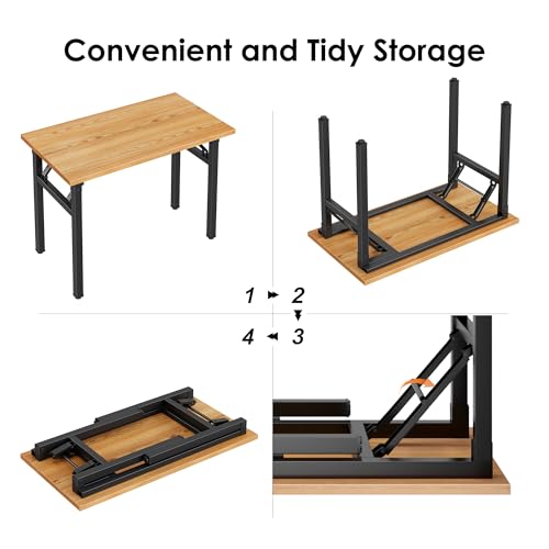 Image of Need Office Computer Desk 35.8 Inch Sturdy Folding Laptop Table Teak