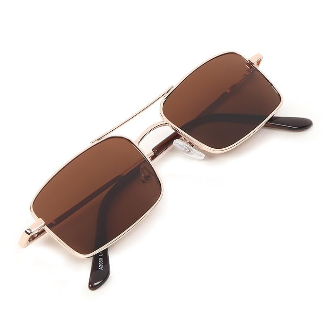 Image of Karan Aujla Classic Retro Frame Vintage Narrow Rectangular Pimp Metal Sunglasses Goggles For Men & Women (silver, black, Gold)