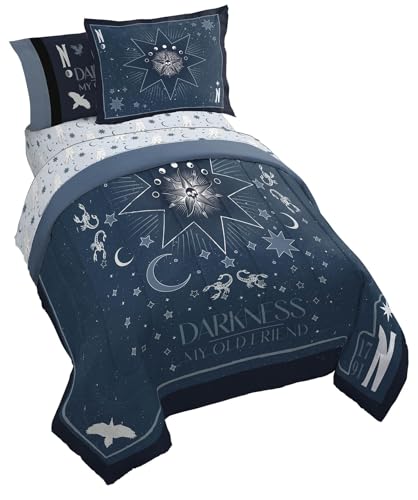 Jay Franco Wednesday Addams Twin Size Comforter Set - 5 Piece Bedding Includes Sheet Set & Pillow Covers - Blue Stars Super Soft Cozy Bedding