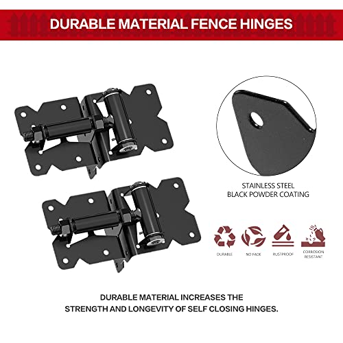 Self Closing Gate Hinges-Usumairu Heavy Duty Gate Hinges For Wooden Vinyl Pvc Fence,90 Degree Adjustable Hinges Outdoor,Gate Hardware Kit With 28 Durable Screws And Swing Adjuster Tool-Black #TOP4