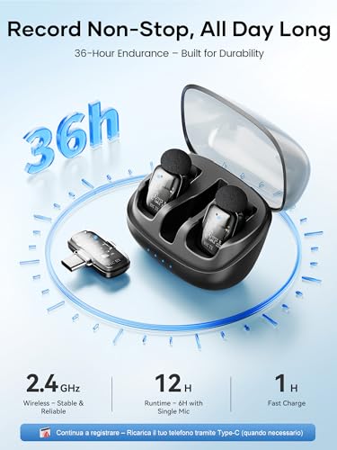 Image of Wireless Lavalier Microphone for iPhone iPad Android with Charging Case,Lapel Mic with Noise Reduction,36H Battery Life, Plug and Play Mini Microphone for Video Recording,YouTube,Vlog,Live Streaming