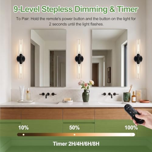 Image of Battery Operated Wall Sconces Set of Two, Matte Black Wall Light fixtures with Wireless Remote Control，Rechargeable Dimmable Wall Sconces with 3000K Bulbs for Bathroom Mirror Living Room Bedroom