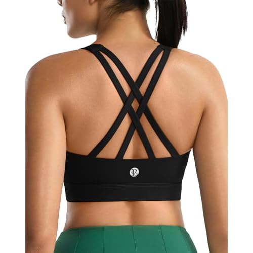 RUNNING GIRL Sports Bra for Women,Molded Cup Strappy Running High Impact Sports Bra with Sewn in Pads A-black XX-Large