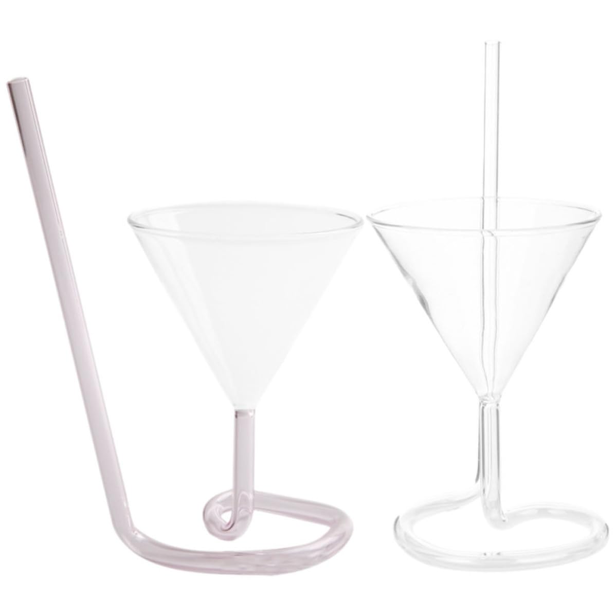 Copas de cóctel creativas de vidrio rosa juego de 2 piezas elegantes