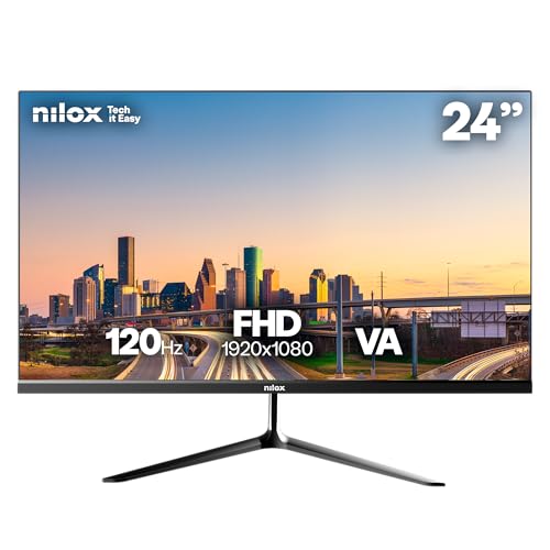 Nilox NXM24FHD1203 Monitor 24 Pulgadas, Full HD, Pantalla Gaming 120Hz, Pantalla Ordenador con Soporte VESA 75x75mm, Conexiones HDMI y VGA, Reducción de Luz Azul para Confort Visual