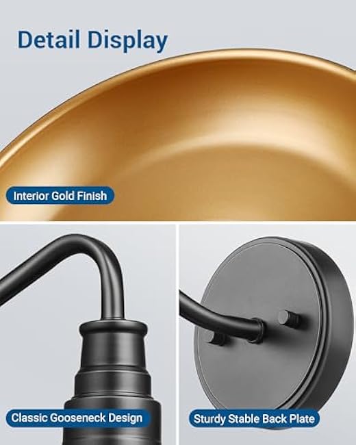 DEWENWILS Outdoor Wall Light Gooseneck Barn Light Fixture Black Matte Wall Mount Lantern Farmhouse