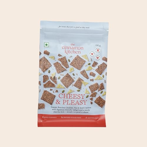 Image of The Cinnamon Kitchen Cheddar Nut & Seed Crackers (100g) |Gluten-Free Organic Crackers | Baked Not Fried | PCOS Diet Friendly | Protien 25g /100g |Healthy Crunchy Snack |Gluten Free |No Maida |No Dairy