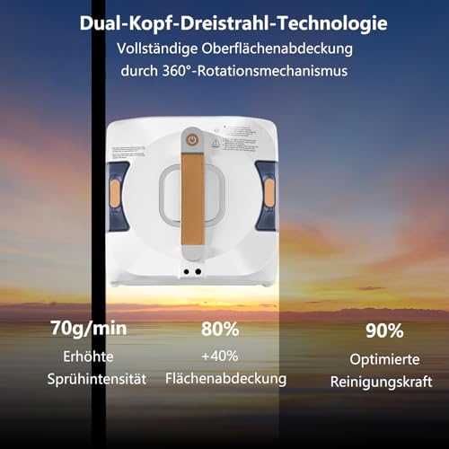 Dual Spray Fensterputzroboter, Dual Side Spray Fensterreinigungsroboter mit 110ml ml Dual Tank, Intelligenter Fenstersauger für Innen/Außen Hochhausfenster, Neuer Nasswischmodus
