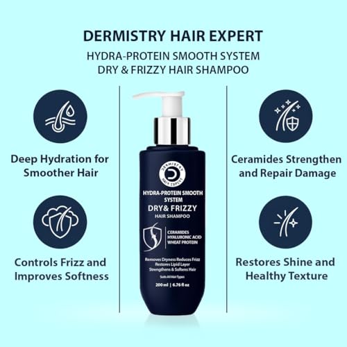 Image of Dermistry Ceramides Hyaluronic Acid Protein Mask & Shampoo For Dry Dull Frizzy Hair Controls Dryness Locks Moisture Restores Chemical & Heat Treated Hair Smoothening Shine for All Hair Type Men Women 400ml