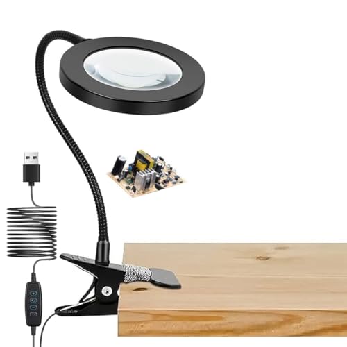 Image of BROLAVIYA Overhead 5X Magnifying Glass with 12cm Led Light, 3 Color Modes Dimmable, Flexible Hose Metal Arm, Magnifier Desk Lamp for Crafts, Makeup, Reading, Photography - Black